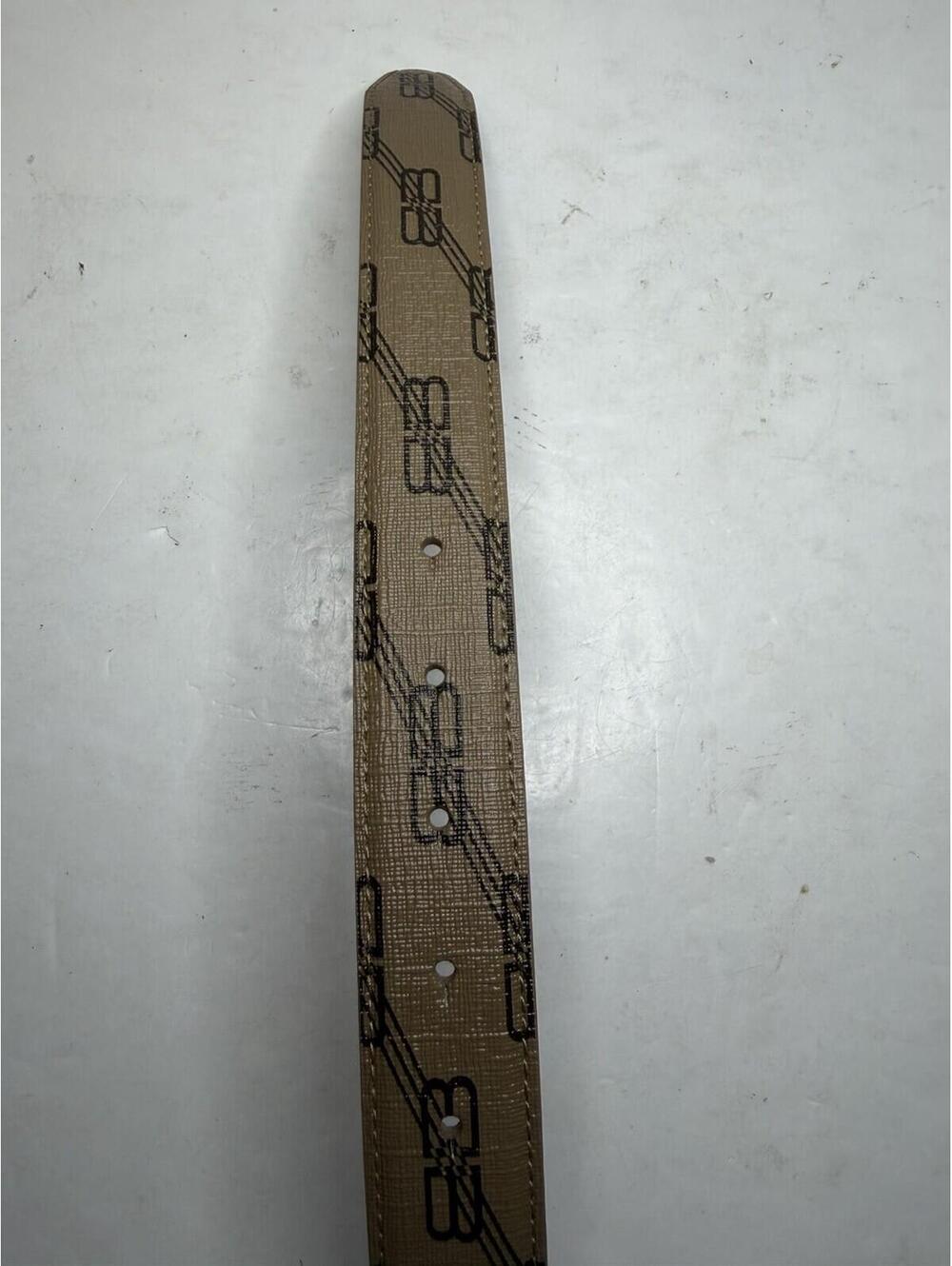 Balenciaga BB Logo Leather Belt Taupe Brown Silver Buckle Size 85 New - Picture 4 of 8